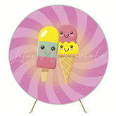 Ice Cream Pink Background Round Backdrop for Sweet Party
