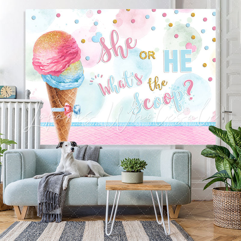 Lofaris Ice Cream She Or He Baby Shower Backdrop Decoration