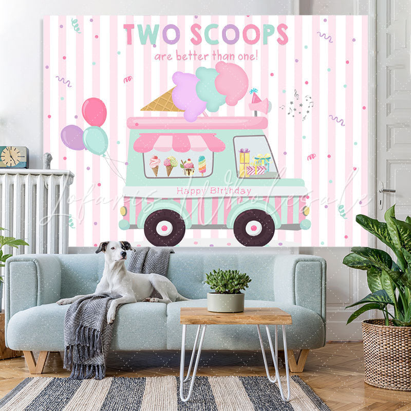 Lofaris Ice Cream Theme Truck Birthday Party Backdrop Girls