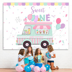 Lofaris Ice Cream Truck Sweet One Happy 1St Birthday Backdrop