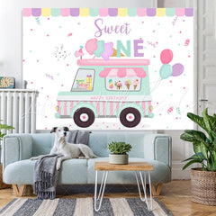 Lofaris Ice Cream Truck Sweet One Happy 1St Birthday Backdrop