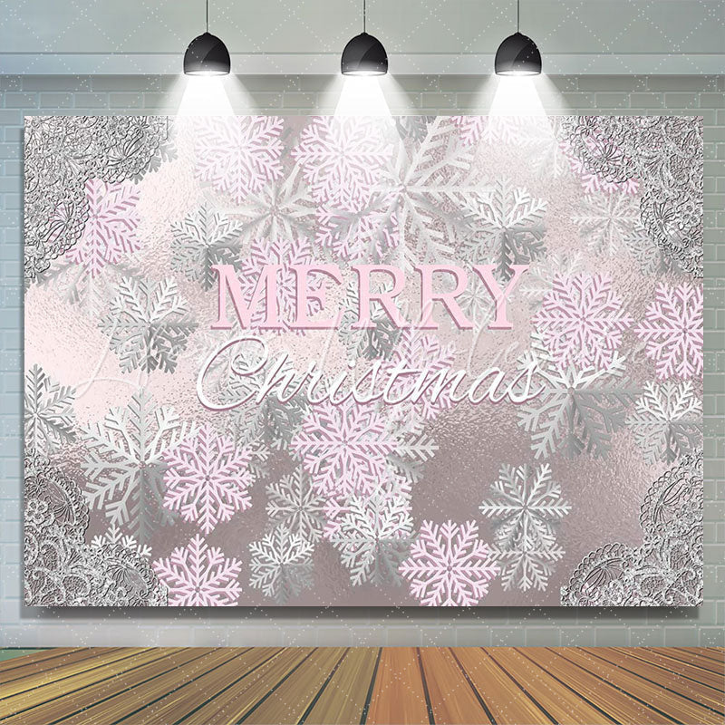 Lofaris Ice Surface Pink Sliver Snowflake Christmas Backdrop
