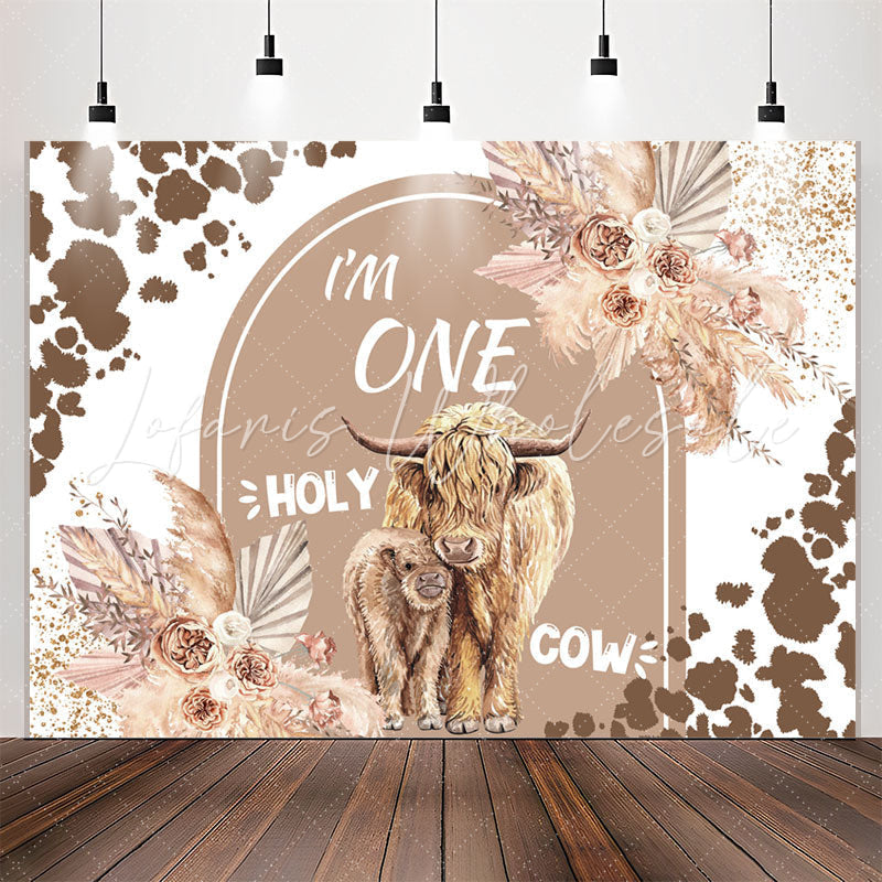 Lofaris Im One Holy Cow Glitter Floral 1st Birthday Backdrop