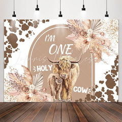 Lofaris Im One Holy Cow Glitter Floral 1st Birthday Backdrop
