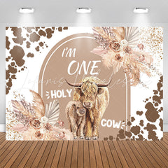 Lofaris Im One Holy Cow Glitter Floral 1st Birthday Backdrop