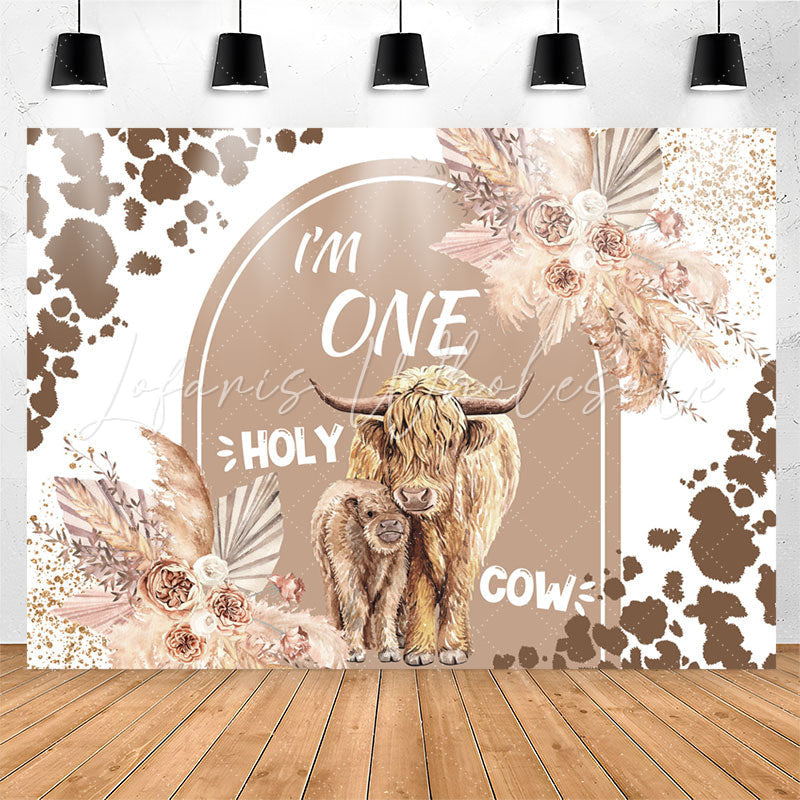 Lofaris Im One Holy Cow Glitter Floral 1st Birthday Backdrop