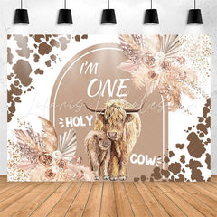 Lofaris Im One Holy Cow Glitter Floral 1st Birthday Backdrop