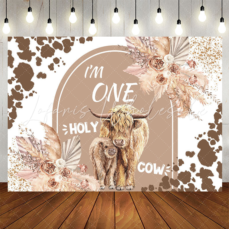 Lofaris Im One Holy Cow Glitter Floral 1st Birthday Backdrop