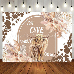 Lofaris Im One Holy Cow Glitter Floral 1st Birthday Backdrop