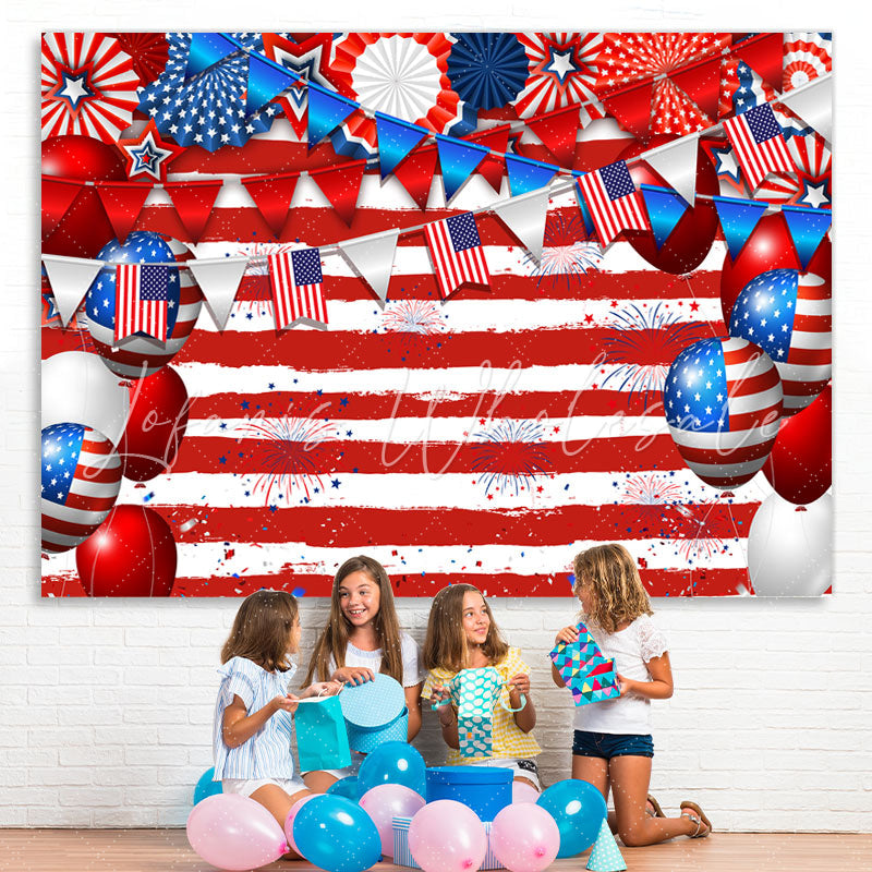 Lofaris Independence Day Flag Stars Balloons Stripes Backdrop