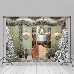 Lofaris Indoor Trees Green Door Window Wreath Christmas Backdrop