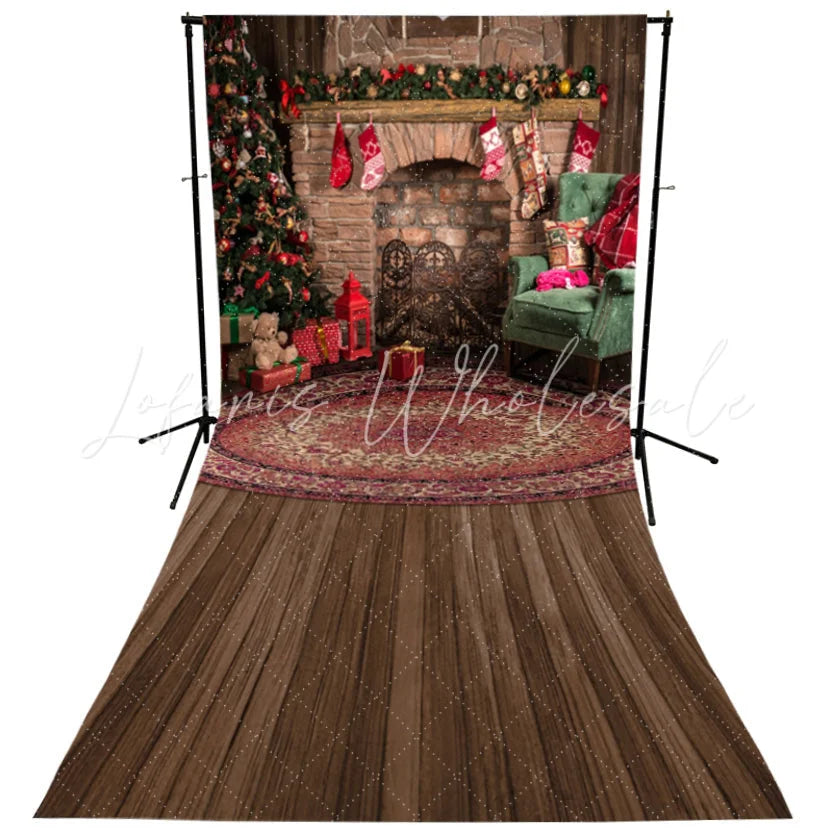 Lofaris Indoor Wood Floor Family Xmas Backdrop For Photo