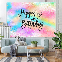 Lofaris Iridescent Feather Happy Birthday Backdrop For Girl