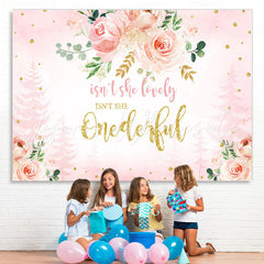 Lofaris Isnt She Onderful Pink Floral 1St Birthday Backdrop