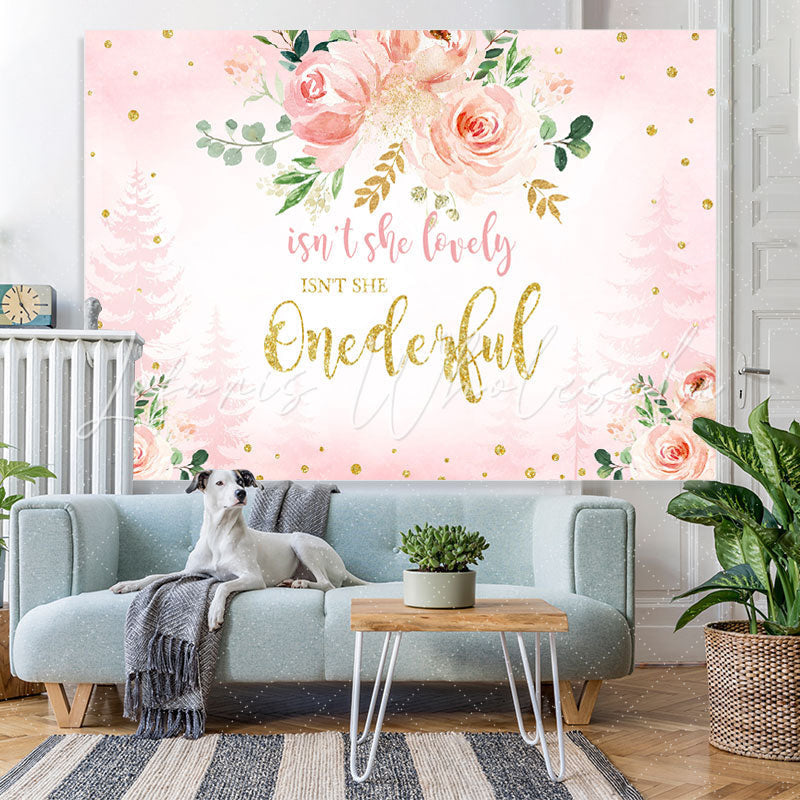 Lofaris Isnt She Onderful Pink Floral 1St Birthday Backdrop