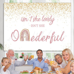 Lofaris Isnt She Onederful Pink and Gold 1St Birthday Backdrop
