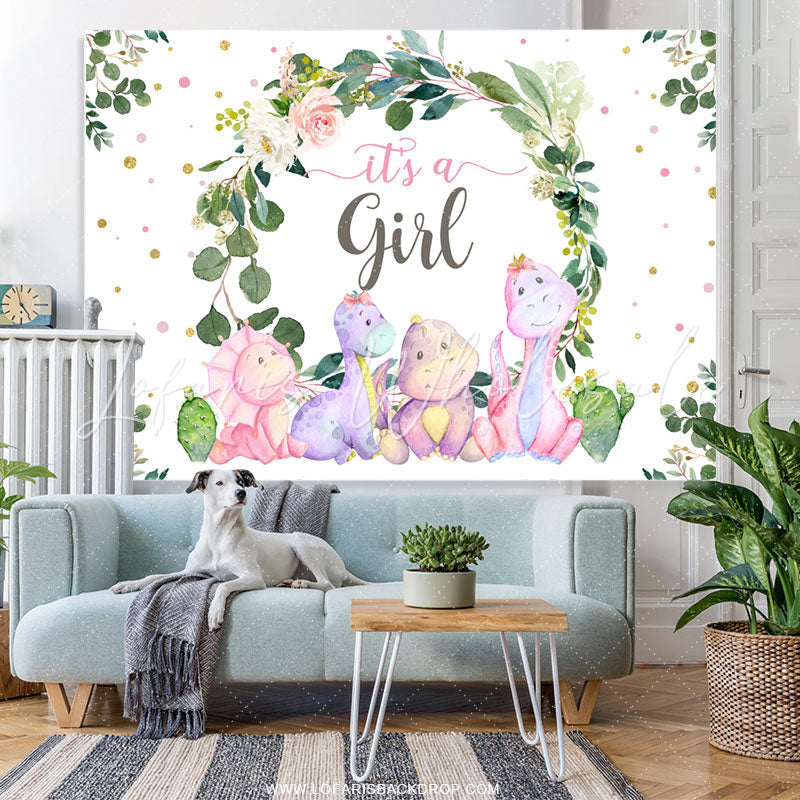 Lofaris It Is A Girl Animals And Wreaths Baby Shower Backdrop