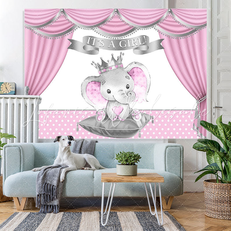 Lofaris It Is A Girl! Baby Elephant Shower Backdrop