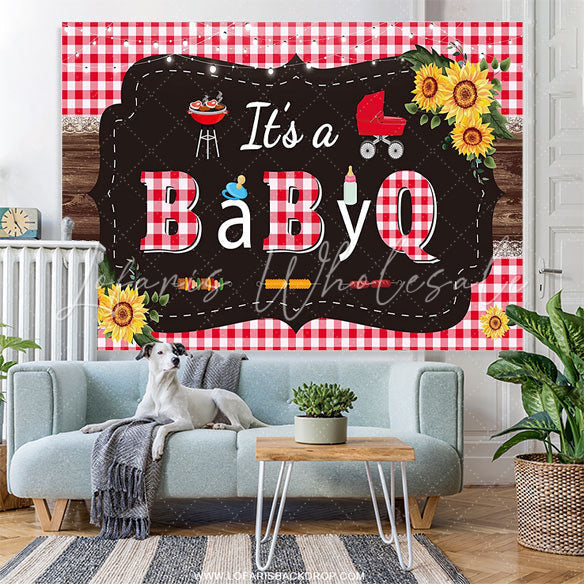 Lofaris Its A Baby Q Barbeque Plaid Wooden Gender Reveal Backdrop
