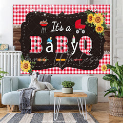 Lofaris Its A Baby Q Barbeque Plaid Wooden Gender Reveal Backdrop