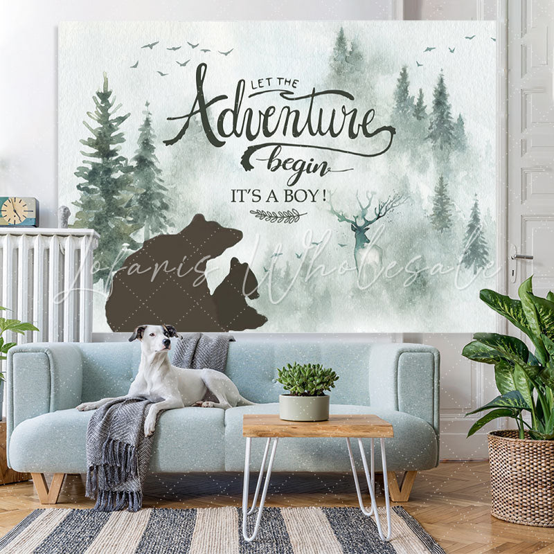 Lofaris Its A Boy Baby Shower Backdrop With Bear And Pine Tree