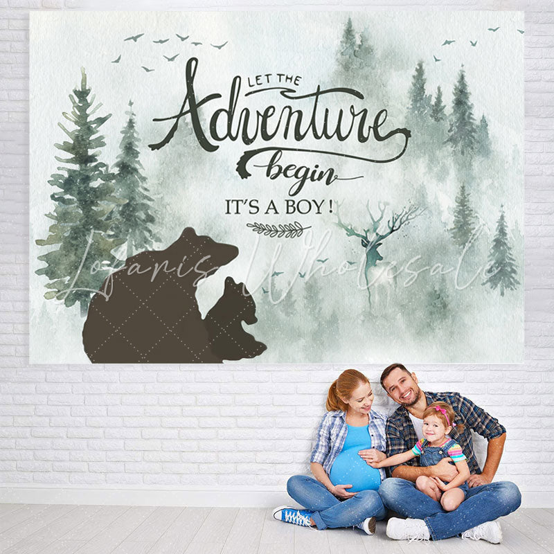 Lofaris Its A Boy Baby Shower Backdrop With Bear And Pine Tree