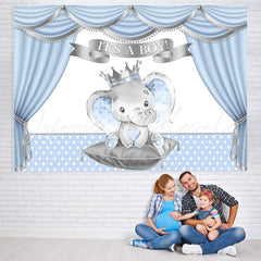 Lofaris Its A Boy Blue Curtain Elephant Dots Baby Shower Backdrop
