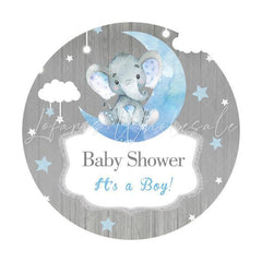 Lofaris It’s A Boy Blue Elephant Circle Baby Shower Backdrop