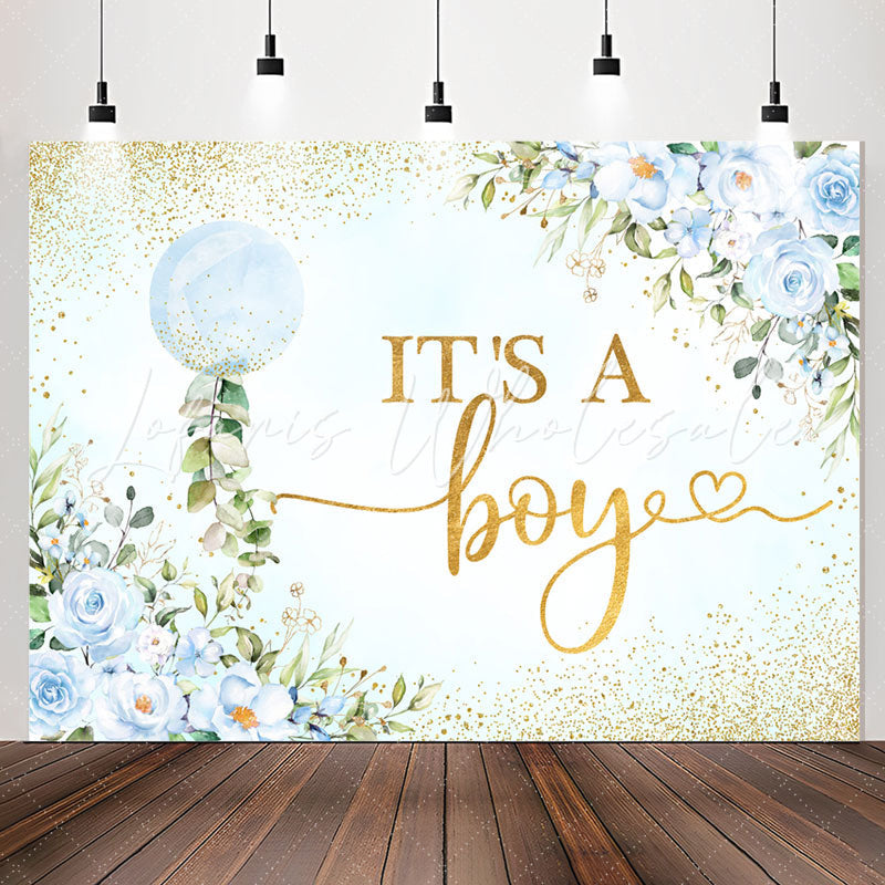 Lofaris Its A Boy Blue Floral Sequin Baby Shower Backdrop