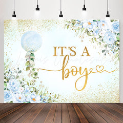 Lofaris Its A Boy Blue Floral Sequin Baby Shower Backdrop