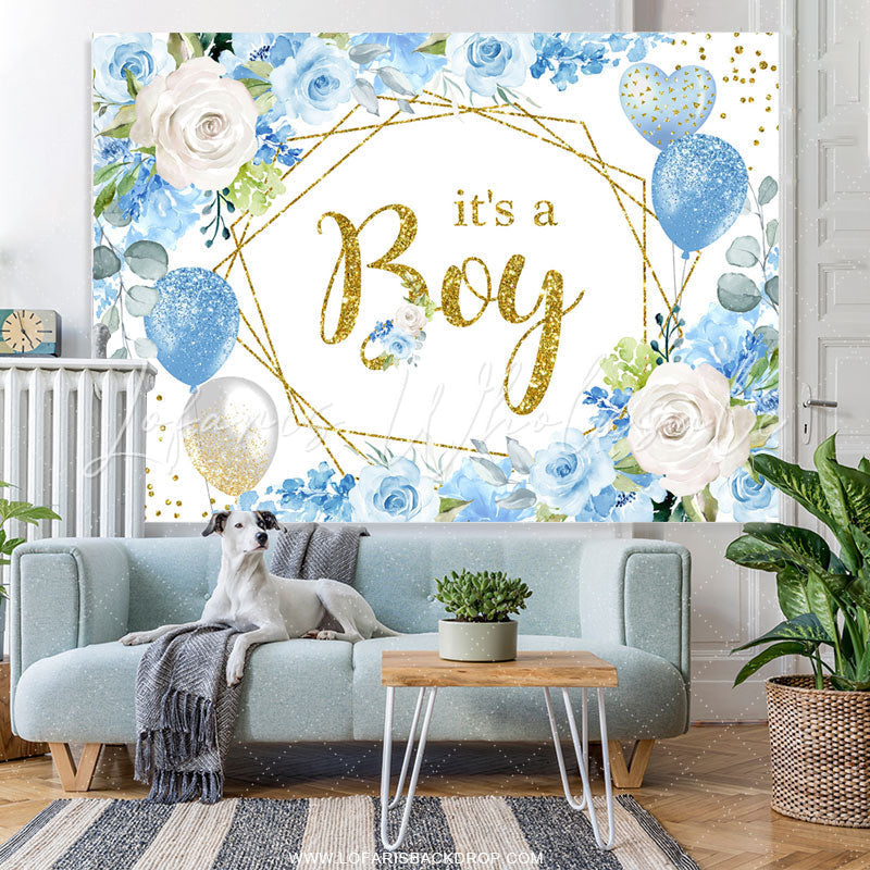 Lofaris Its A Boy Blue Rose Balloon Baby Shower Backdorp For