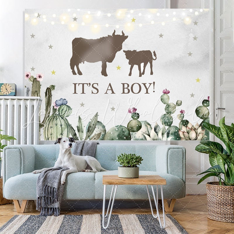 Lofaris Its A Boy Cactus Cattle Baby Shower Party Backdrop
