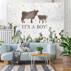 Lofaris Its A Boy Cactus Cattle Baby Shower Party Backdrop