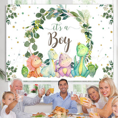 Lofaris Its A Boy Green Leaves And Dinosaur Baby Shower Backdrop