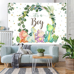 Lofaris Its A Boy Green Leaves And Dinosaur Baby Shower Backdrop