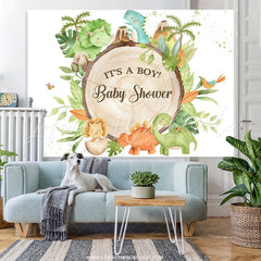 Lofaris Its A Boy Green Leaves Dinosaur Baby Shower Backdrop
