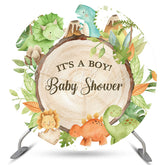 Lofaris Its A Boy Green Leaves Dinosaur Round Baby Shower Backdrop