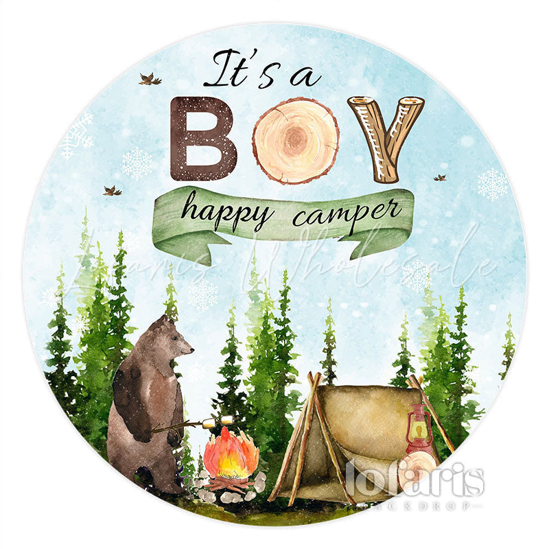 Lofaris Its A Boy Happy Camper Bear Round Baby Shower Backdrop