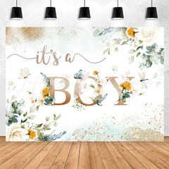 Lofaris Its A Boy Light Green Floral Baby Shower Backdrop
