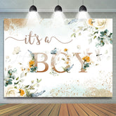 Lofaris Its A Boy Light Green Floral Baby Shower Backdrop