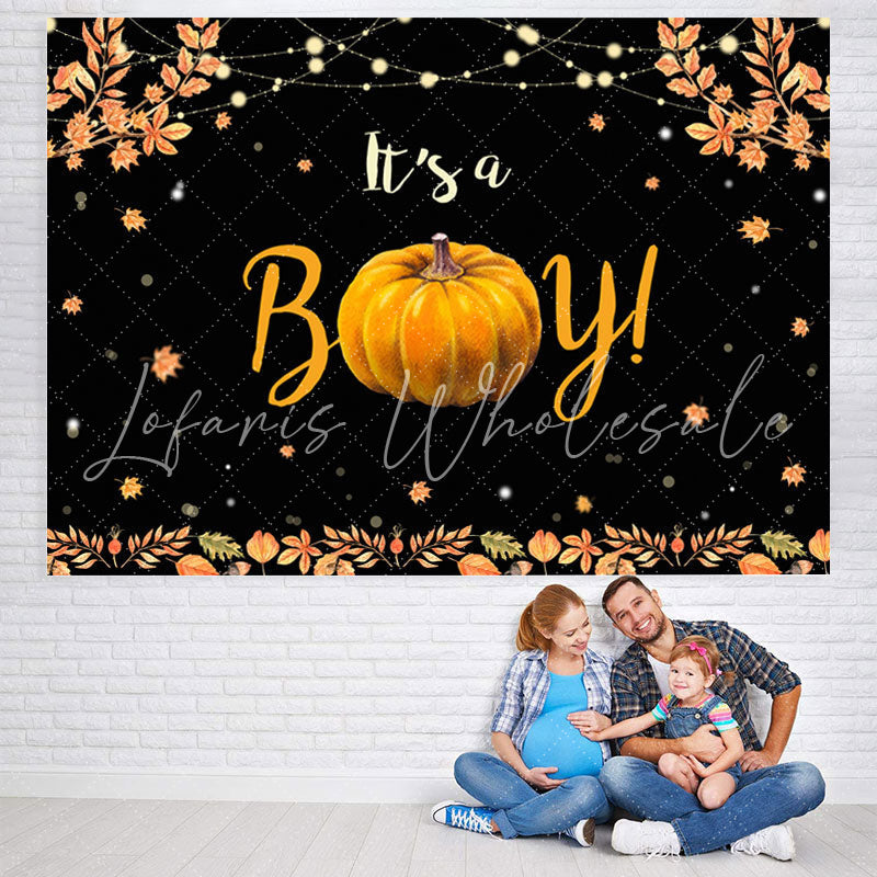 Lofaris Its A Boy Pumpkin and Leaves Backdrop for Baby Shower