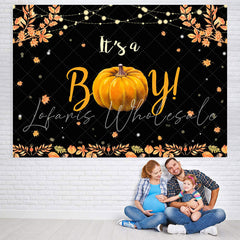 Lofaris Its A Boy Pumpkin and Leaves Backdrop for Baby Shower