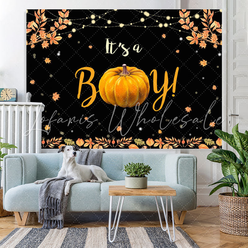Lofaris Its A Boy Pumpkin and Leaves Backdrop for Baby Shower