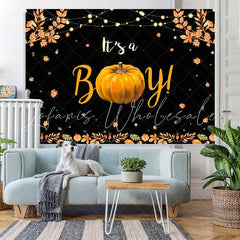 Lofaris Its A Boy Pumpkin and Leaves Backdrop for Baby Shower
