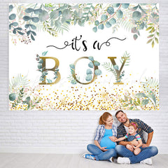 Lofaris It’s A Boy With Leaves And Spot Baby Shower Backdrop