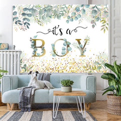 Lofaris It’s A Boy With Leaves And Spot Baby Shower Backdrop