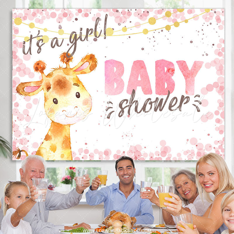 Lofaris Its A Girl Cute Giraffe Pink Backdrop For Baby Shower