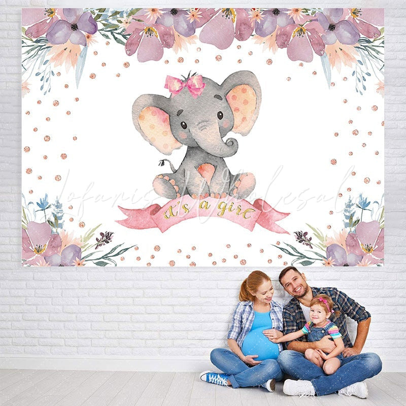 Lofaris Its A Girl Elephant Floral Baby Shower Photoshoot Backdrop