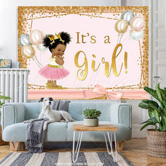 Lofaris Its A Girl Golden Pink Balloon Baby Shower Backdrop
