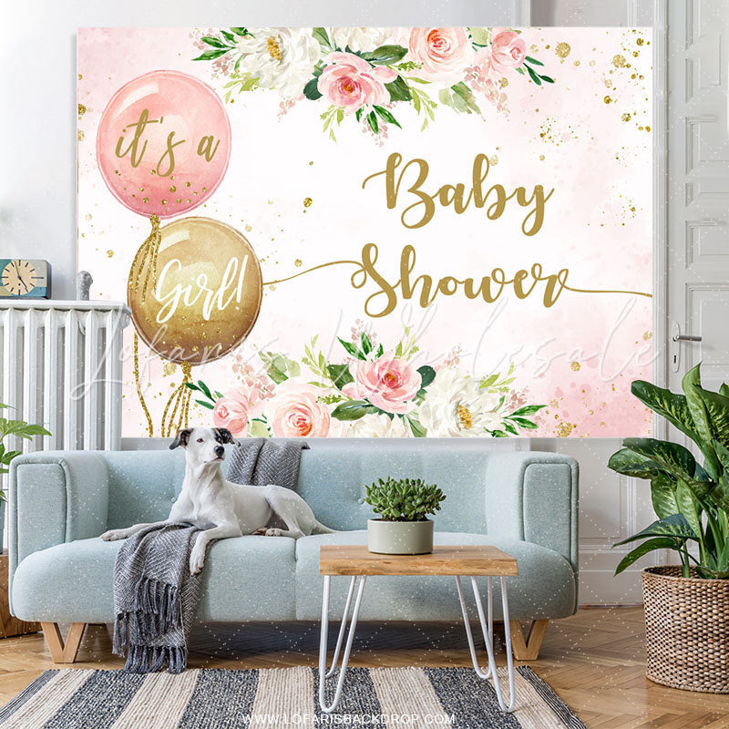 Lofaris Its A Girl Pink Balloon Flower Baby Shower Backdrop